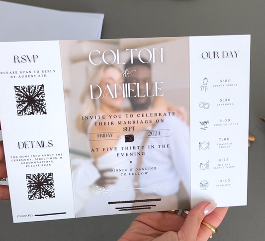 Customizable 3-Tiered Gatefold Wedding Invitation Template (9x5in)